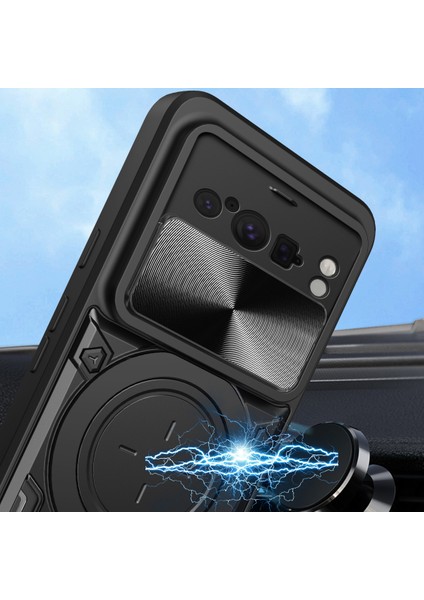 Google Pixel 8 Pro Için Çift Katmanlı Telefon Kılıfı, Slayt Kamera Kapağı ve Metal Gizli Braket ile Kırmızı (Yurt Dışından)