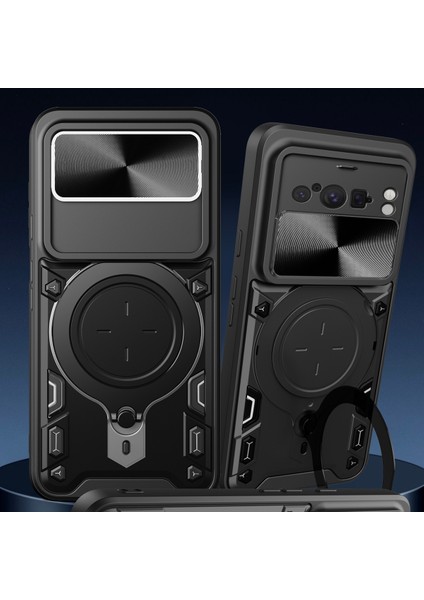 Google Pixel 8 Pro Için Çift Katmanlı Telefon Kılıfı, Slayt Kamera Kapağı ve Metal Gizli Braket ile Kırmızı (Yurt Dışından)
