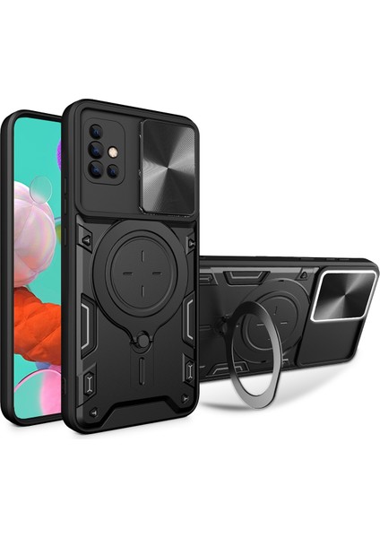 Samsung Galaxy A51 4g Için Çift Katmanlı Telefon Kılıfı, Slayt Kamera Kapağı ve Metal Gizli Braket ile Siyah (Yurt Dışından)