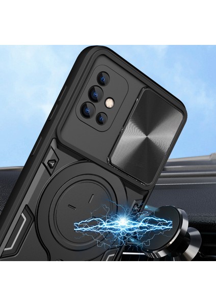 Samsung Galaxy A51 4g Için Çift Katmanlı Telefon Kılıfı, Slayt Kamera Kapağı ve Metal Gizli Braket ile Siyah (Yurt Dışından)