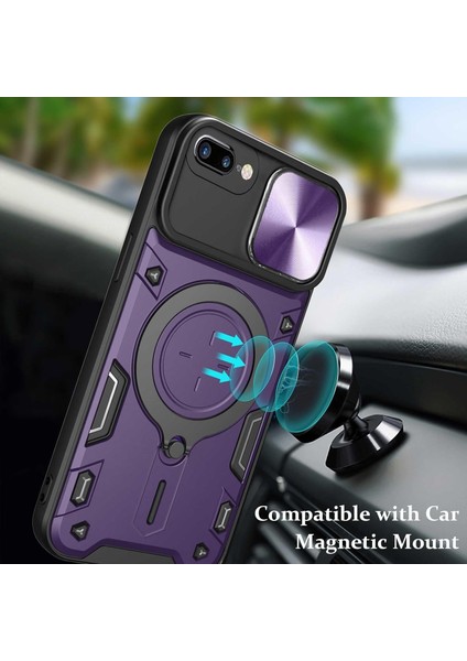 iPhone 8 Plus / 7 Plus Için Çift Katmanlı Telefon Kılıfı, Slayt Kamera Kapağı ve Metal Gizli Braket ile Mor (Yurt Dışından) modelleri