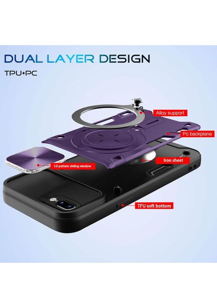 iPhone 8 Plus / 7 Plus Için Çift Katmanlı Telefon Kılıfı, Slayt Kamera Kapağı ve Metal Gizli Braket ile Mor (Yurt Dışından) fırsatları