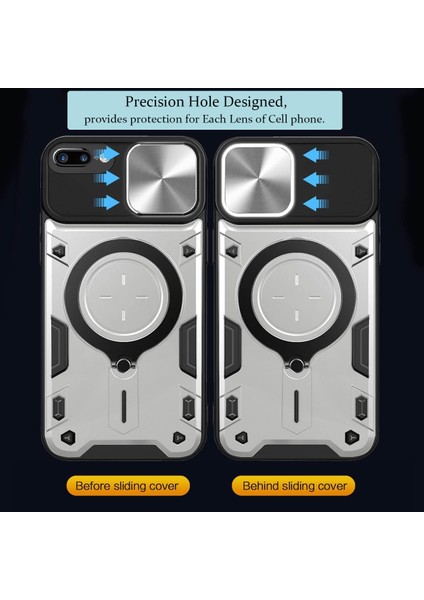 iPhone 8 Plus / 7 Plus Için Çift Katmanlı Telefon Kılıfı, Slayt Kamera Kapağı ve Metal Gizli Braket ile Gümüş (Yurt Dışından) fiyatları