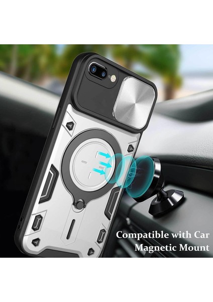 iPhone 8 Plus / 7 Plus Için Çift Katmanlı Telefon Kılıfı, Slayt Kamera Kapağı ve Metal Gizli Braket ile Gümüş (Yurt Dışından) modelleri