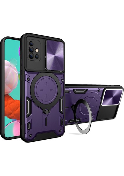 Samsung Galaxy A51 4g Için Çift Katmanlı Telefon Kılıfı, Slayt Kamera Kapağı ve Metal Gizli Braket ile Mor (Yurt Dışından)