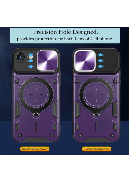 iPhone 8 / 7 /iphone Se 2020/2022 Için Çift Katmanlı Telefon Kılıfı, Slayt Kamera Kapağı ve Metal Gizli Braket ile Mor (Yurt Dışından)
