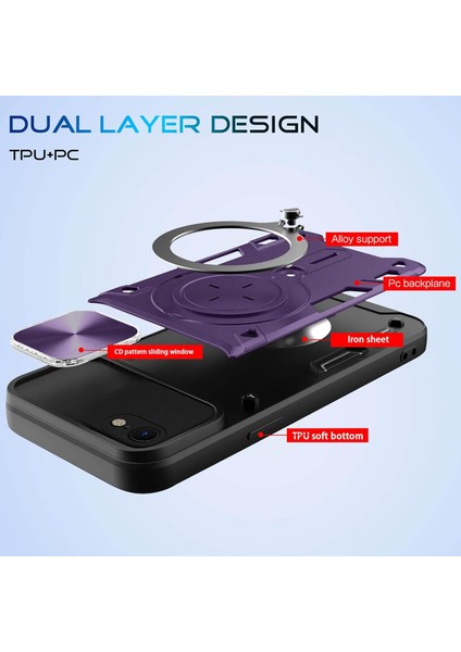 iPhone 8 / 7 /iphone Se 2020/2022 Için Çift Katmanlı Telefon Kılıfı, Slayt Kamera Kapağı ve Metal Gizli Braket ile Mor (Yurt Dışından)