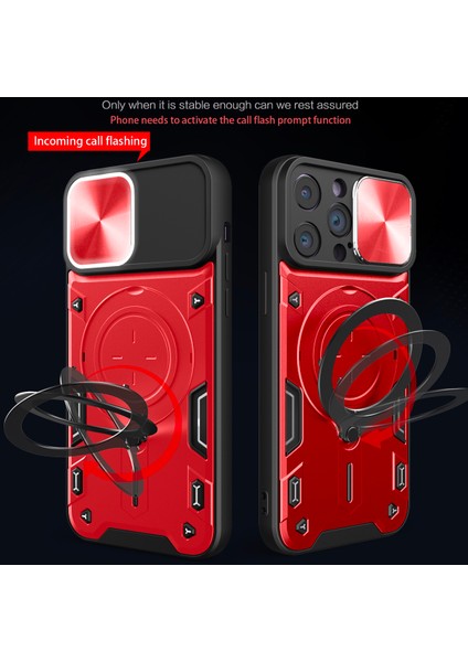 iPhone 15 Pro Için Çift Katmanlı Telefon Kılıfı, Slayt Kamera Kapağı ve Metal Gizli Braket ile Kırmızı (Yurt Dışından) fiyatları