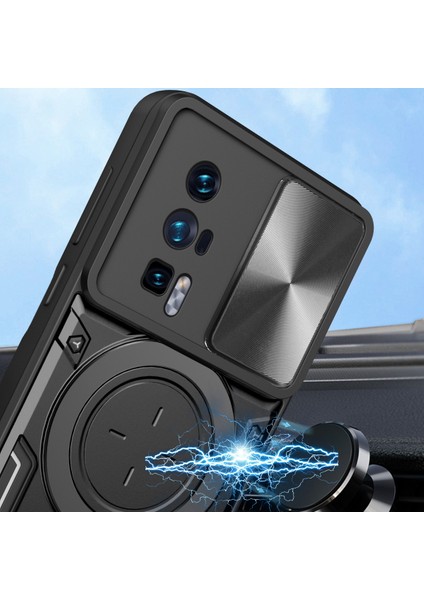 Xiaomi Poco F5 Pro /redmi K60 /K60 Pro Için Çift Katmanlı Telefon Kılıfı, Slayt Kamera Kapağı ve Metal Gizli Braket ile Siyah (Yurt Dışından) modelleri