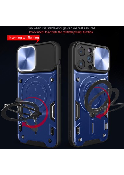 iPhone 15 Pro Max Için Çift Katmanlı Telefon Kılıfı, Slayt Kamera Kapağı ve Metal Gizli Braket ile Mavi (Yurt Dışından) fiyatları