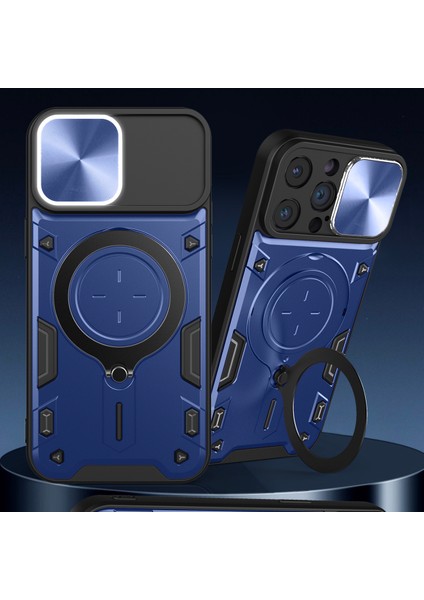 iPhone 15 Pro Max Için Çift Katmanlı Telefon Kılıfı, Slayt Kamera Kapağı ve Metal Gizli Braket ile Mavi (Yurt Dışından) indirimleri