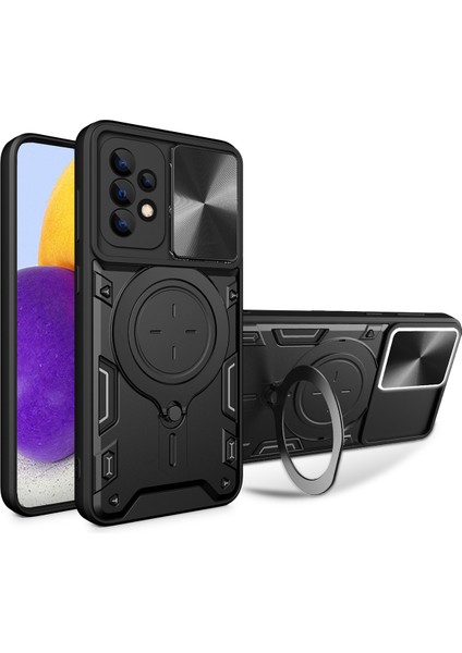 Samsung Galaxy A72 Için Çift Katmanlı Telefon Kılıfı, Slayt Kamera Kapağı ve Metal Gizli Braket ile Siyah (Yurt Dışından)