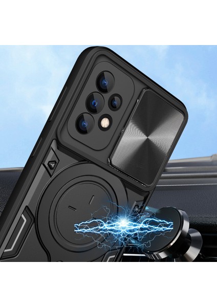Samsung Galaxy A72 Için Çift Katmanlı Telefon Kılıfı, Slayt Kamera Kapağı ve Metal Gizli Braket ile Siyah (Yurt Dışından) modelleri