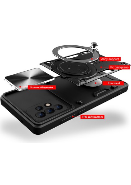 Samsung Galaxy A72 Için Çift Katmanlı Telefon Kılıfı, Slayt Kamera Kapağı ve Metal Gizli Braket ile Siyah (Yurt Dışından) fırsatları