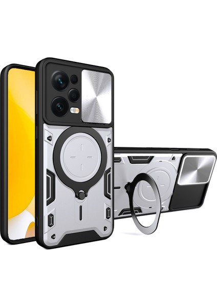 Xiaomi Redmi Note 12 Pro 5g Için Çift Katmanlı Telefon Kılıfı, Slayt Kamera Kapağı ve Metal Gizli Braket ile Gümüş (Yurt Dışından)
