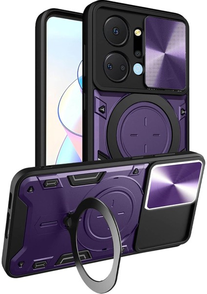 Honor X7A Için Çift Katmanlı Telefon Kılıfı, Slayt Kamera Kapağı ve Metal Gizli Braket ile Mor (Yurt Dışından)