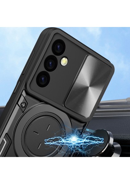 Samsung Galaxy M34 5g Için Çift Katmanlı Telefon Kılıfı, Slayt Kamera Kapağı ve Metal Gizli Braket ile Siyah (Yurt Dışından)