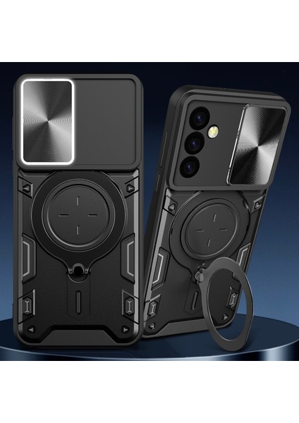Samsung Galaxy M34 5g Için Çift Katmanlı Telefon Kılıfı, Slayt Kamera Kapağı ve Metal Gizli Braket ile Siyah (Yurt Dışından)