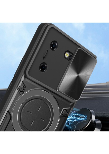 Tecon Pova 5 Için Çift Katmanlı Telefon Kılıfı, Slayt Kamera Kapağı ve Metal Gizli Braket ile Kırmızı (Yurt Dışından) modelleri