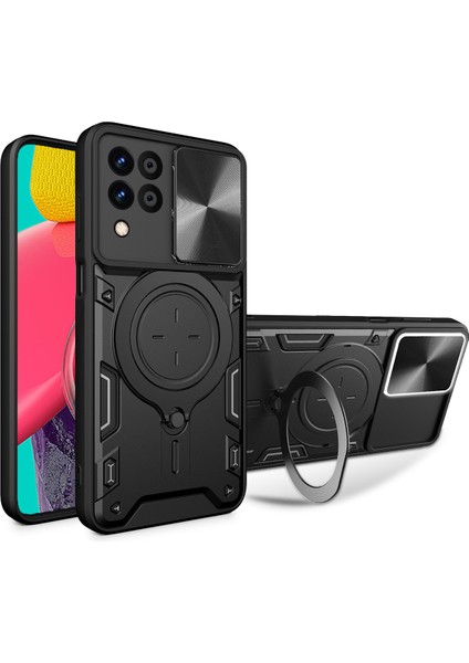 Samsung Galaxy M53 5g Için Çift Katmanlı Telefon Kılıfı, Slayt Kamera Kapağı ve Metal Gizli Braket ile Siyah (Yurt Dışından)