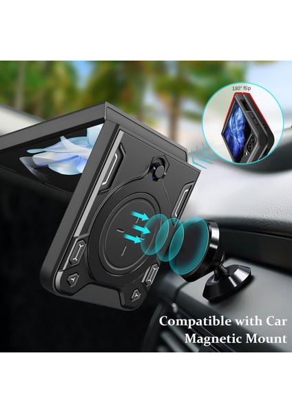 Samsung Galaxy Z Flip 5 Için Çift Katmanlı Telefon Kılıfı, Metal Gizli Braket ile Siyah (Yurt Dışından) modelleri