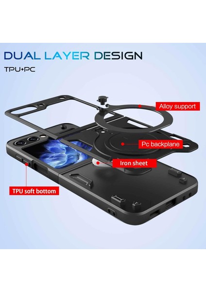 Samsung Galaxy Z Flip 5 Için Çift Katmanlı Telefon Kılıfı, Metal Gizli Braket ile Siyah (Yurt Dışından) fırsatları