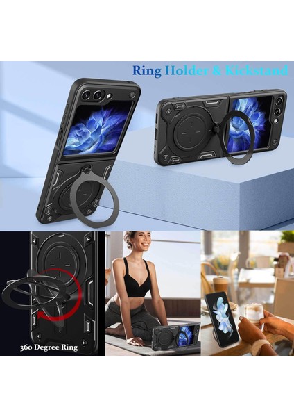 Samsung Galaxy Z Flip 5 Için Çift Katmanlı Telefon Kılıfı, Metal Gizli Braket ile Siyah (Yurt Dışından) indirimleri