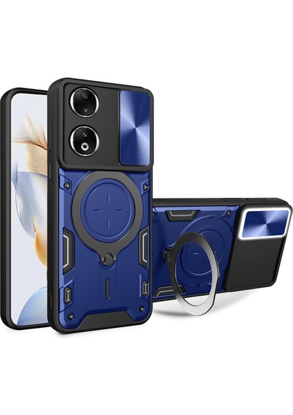 Honor 90 5g Için Çift Katmanlı Telefon Kılıfı, Slayt Kamera Kapağı ve Metal Gizli Braket ile Mavi (Yurt Dışından)