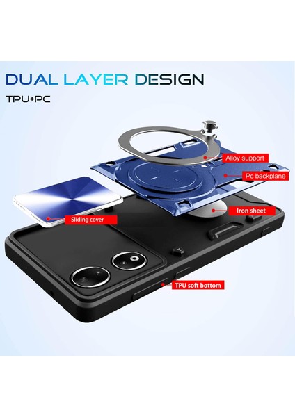 Honor 90 5g Için Çift Katmanlı Telefon Kılıfı, Slayt Kamera Kapağı ve Metal Gizli Braket ile Mavi (Yurt Dışından) fırsatları