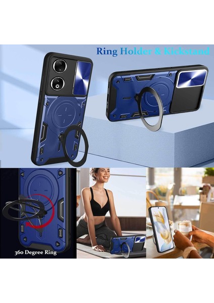 Honor 90 5g Için Çift Katmanlı Telefon Kılıfı, Slayt Kamera Kapağı ve Metal Gizli Braket ile Mavi (Yurt Dışından) indirimleri