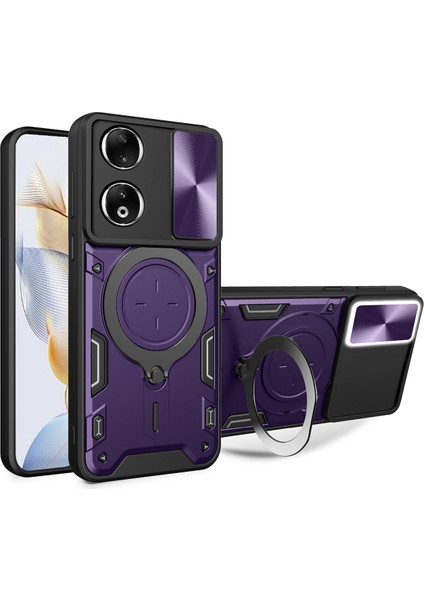 Honor 90 5g Için Çift Katmanlı Telefon Kılıfı, Slayt Kamera Kapağı ve Metal Gizli Braket ile Mor (Yurt Dışından)