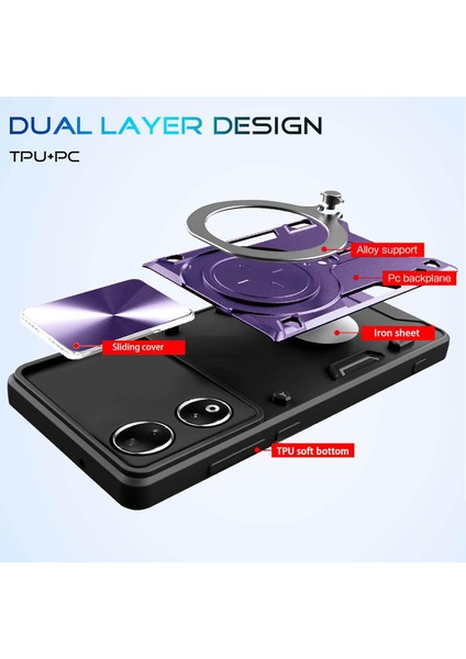 Honor 90 5g Için Çift Katmanlı Telefon Kılıfı, Slayt Kamera Kapağı ve Metal Gizli Braket ile Mor (Yurt Dışından) fırsatları