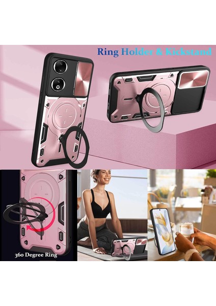 Honor 90 5g Için Çift Katmanlı Telefon Kılıfı, Slayt Kamera Kapağı ve Metal Gizli Braket ile Rose Gold (Yurt Dışından) indirimleri