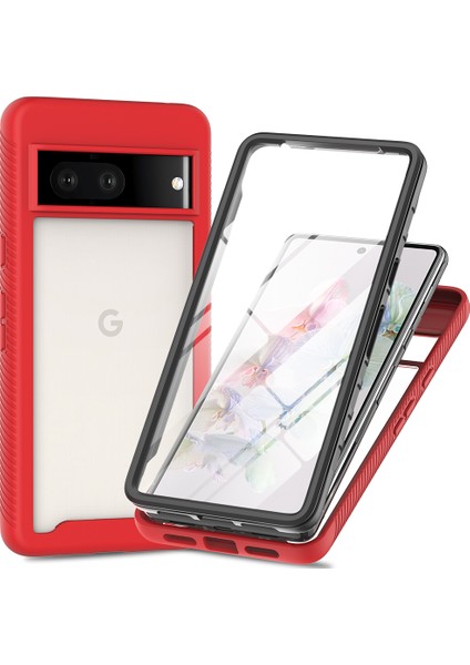 Google Pixel 8 Için Yerleşik Ekran 360 Tam Koruma Telefon Kılıfı - Kırmızı (Yurt Dışından)
