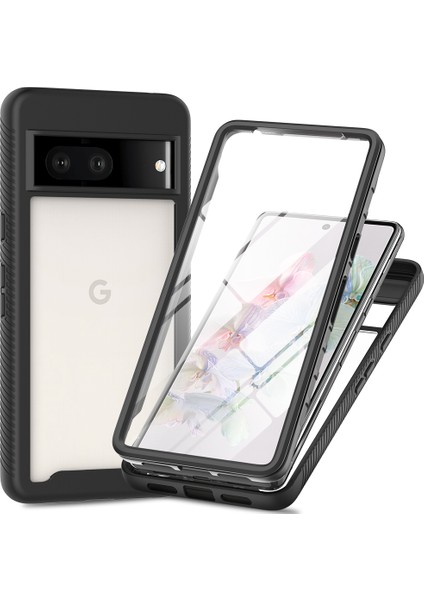 Google Pixel 8 Için Yerleşik Ekran 360 Tam Koruma Telefon Kılıfı - Siyah (Yurt Dışından)