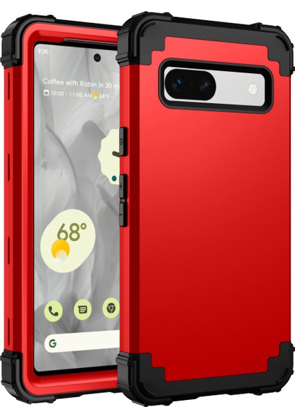 Google Pixel 7A Için Yumuşak Silikon Sert Pc Tampon Telefon Kılıfı - Kırmızı (Yurt Dışından)