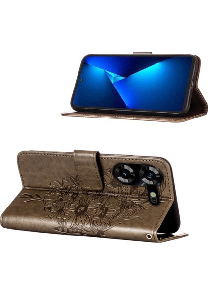 Tecno Pova 5 LH7N Için Kelebek Pu Deri Çevirmeli Cüzdan Stand Telefon Kılıfı - Gri (Yurt Dışından) indirimleri