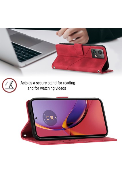 Motorola Moto G84 Için Kabartmalı Deri Cüzdan Stand Telefon Kılıfı - Kırmızı (Yurt Dışından) fırsatları