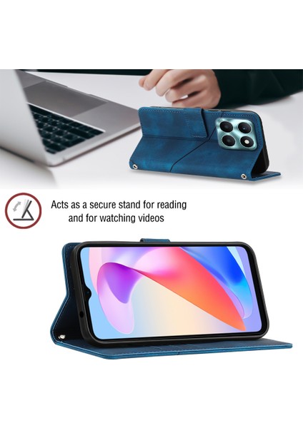 Honor X6A Için Kabartmalı Deri Cüzdan Stand Telefon Kılıfı - Mavi (Yurt Dışından) fırsatları