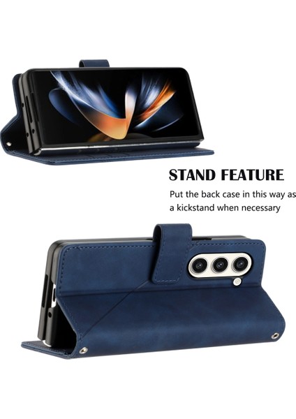 Samsung Galaxy Z Fold 5 Için Kabartmalı Pu Deri Stand Cüzdan Telefon Kılıfı - Mavi (Yurt Dışından)