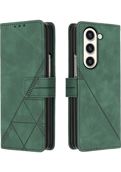 Samsung Galaxy Z Fold 5 Için Kabartmalı Pu Deri Stand Cüzdan Telefon Kılıfı - Yeşil (Yurt Dışından)