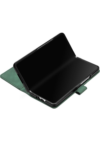 Samsung Galaxy Z Fold 5 Için Kabartmalı Pu Deri Stand Cüzdan Telefon Kılıfı - Yeşil (Yurt Dışından)