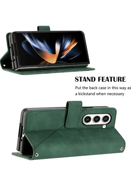 Samsung Galaxy Z Fold 5 Için Kabartmalı Pu Deri Stand Cüzdan Telefon Kılıfı - Yeşil (Yurt Dışından)