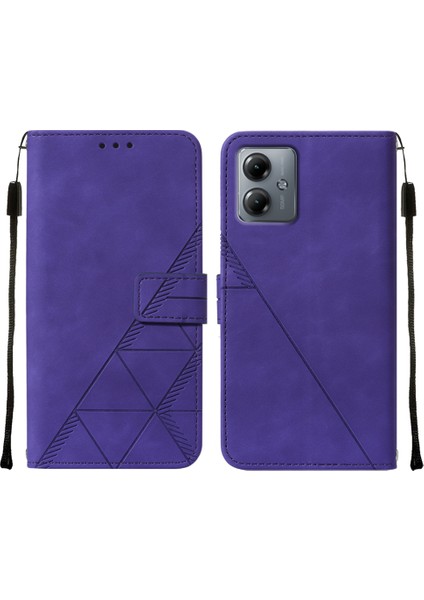Motorola Moto G14 Için Kabartmalı Pu Deri Stand Cüzdan Telefon Kılıfı - Mor (Yurt Dışından)
