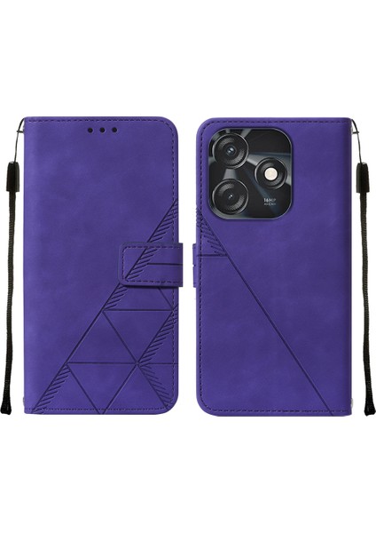 Tecno Spark 10C Için Kabartmalı Pu Deri Stand Cüzdan Telefon Kılıfı - Mor (Yurt Dışından)