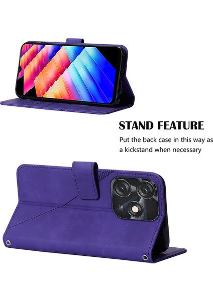 Tecno Spark 10C Için Kabartmalı Pu Deri Stand Cüzdan Telefon Kılıfı - Mor (Yurt Dışından)
