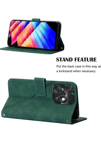 Tecno Spark 10C Için Kabartmalı Pu Deri Stand Cüzdan Telefon Kılıfı - Yeşil (Yurt Dışından)