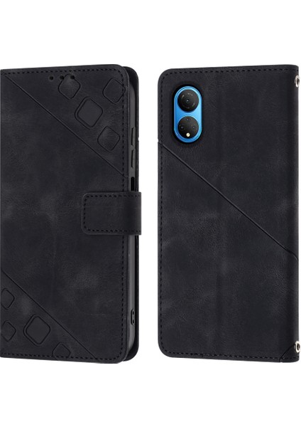 Honor X7 Için Kabartmalı Deri Cüzdan Stand Telefon Kılıfı - Siyah (Yurt Dışından) indirimleri