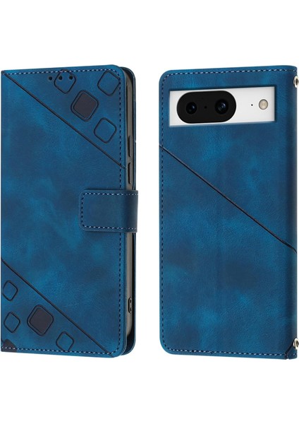 Google Pixel 8 Için Kabartmalı Deri Cüzdan Stand Telefon Kılıfı - Mavi (Yurt Dışından) fırsatları