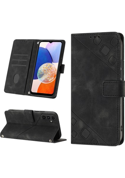Samsung Galaxy A05S Için Kabartmalı Deri Cüzdan Stand Telefon Kılıfı - Siyah (Yurt Dışından)